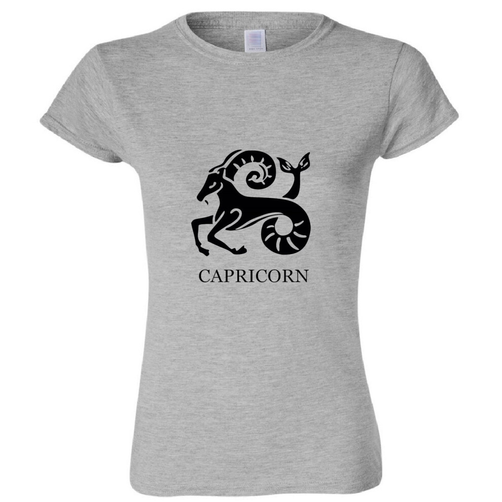 (Sport Grey, S) Capricorn Zodiac Horoscope Astrological Black Sign Ladies Women T Shirt Tee Top