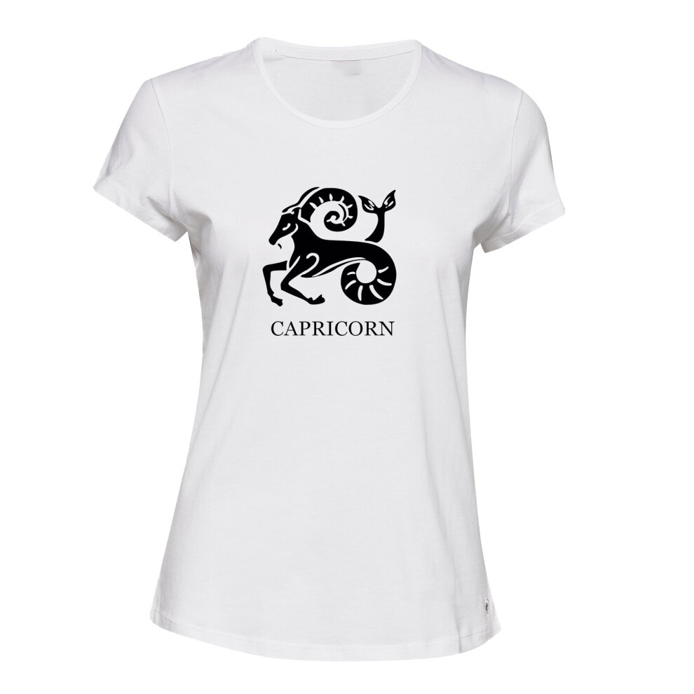 (White, 2XL) Capricorn Zodiac Horoscope Astrological Black Sign Ladies Women T Shirt Tee Top