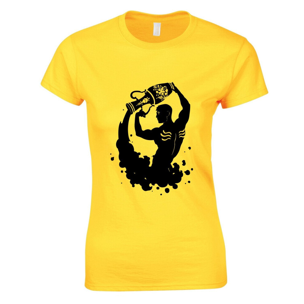 (Yellow, L) Aquarius Zodiac Horoscope Astrological Water Bearer Ladies Women T Shirt Tee Top