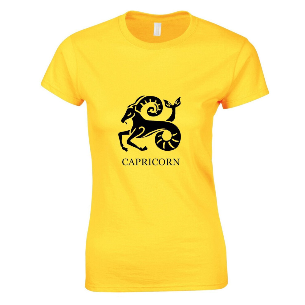 (Yellow, S) Capricorn Zodiac Horoscope Astrological Black Sign Ladies Women T Shirt Tee Top