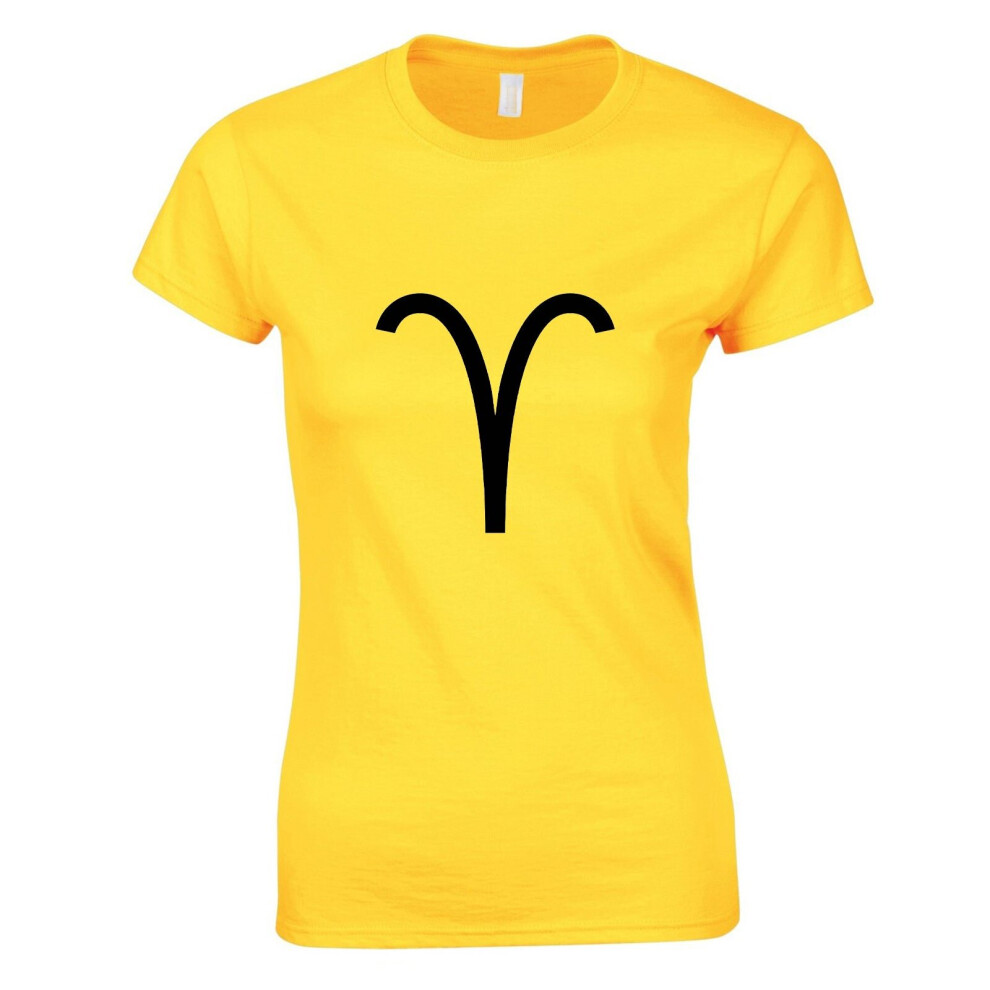 (Yellow, L) Aries Zodiac Horoscope Astrological Symbol Sign Ladies Women T Shirt Tee Top