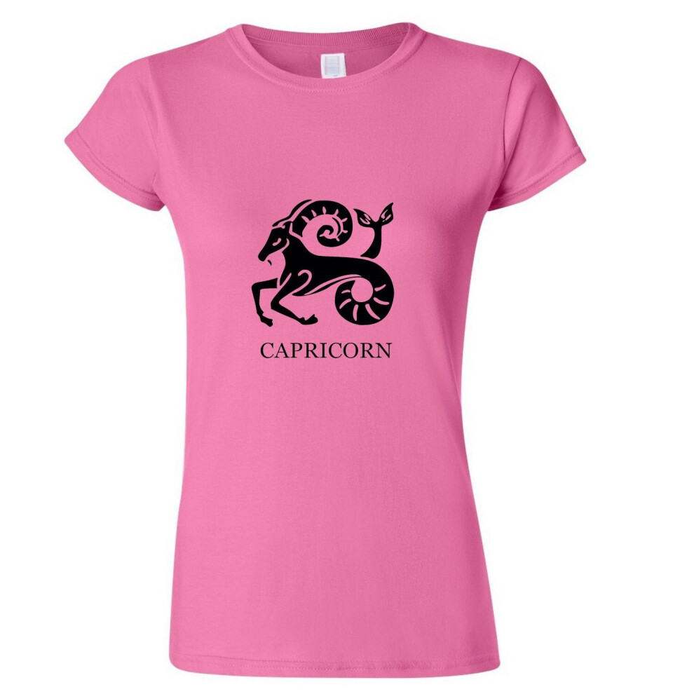 (Pink, S) Capricorn Zodiac Horoscope Astrological Black Sign Ladies Women T Shirt Tee Top