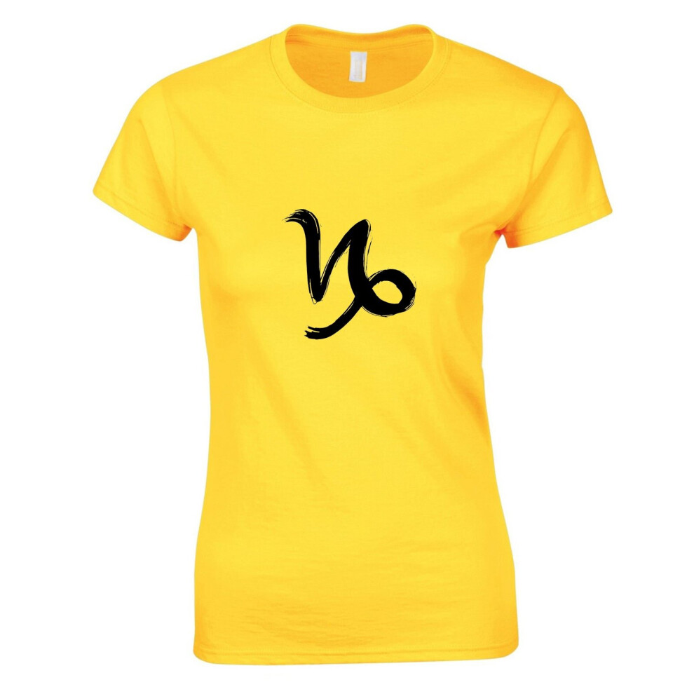 (Yellow, XL) Capricorn Sign Zodiac Horoscope Astrological Symbol Ladies Women T Shirt Tee Top