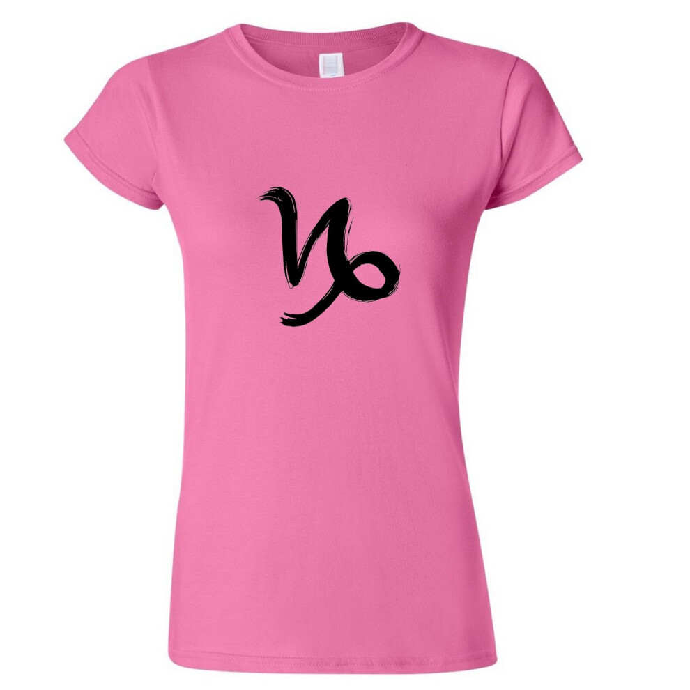 (Pink, XL) Capricorn Sign Zodiac Horoscope Astrological Symbol Ladies Women T Shirt Tee Top