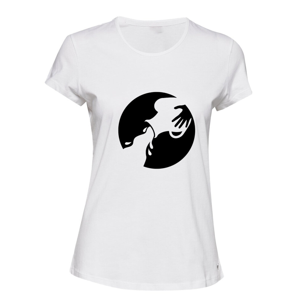 (White, L) Aquarius Zodiac Horoscope Astrological Sign Symbol Ladies Women T Shirt Tee Top