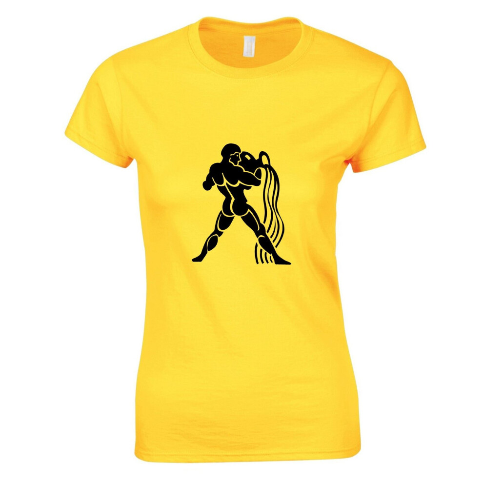 Gildan (, 2XL) Aquarius Zodiac Horoscope Astrological Hercules Ladies Women T Shirt Tee Top Yellow