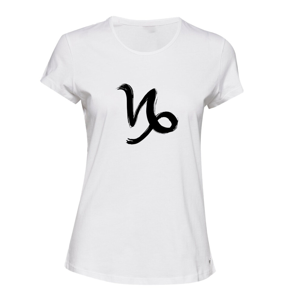 (White, XL) Capricorn Sign Zodiac Horoscope Astrological Symbol Ladies Women T Shirt Tee Top