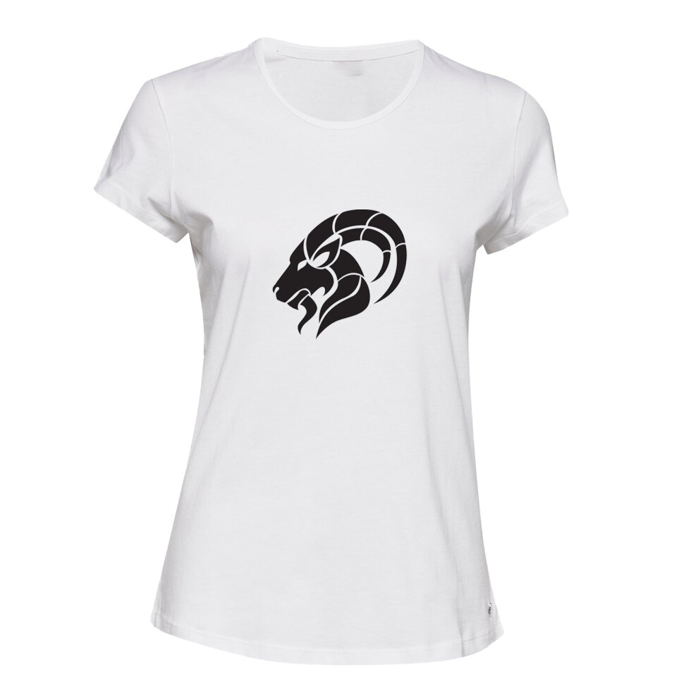 (White, L) Capricorn Goat Zodiac Horoscope Astro Sign Symbol Ladies Women T Shirt Tee Top