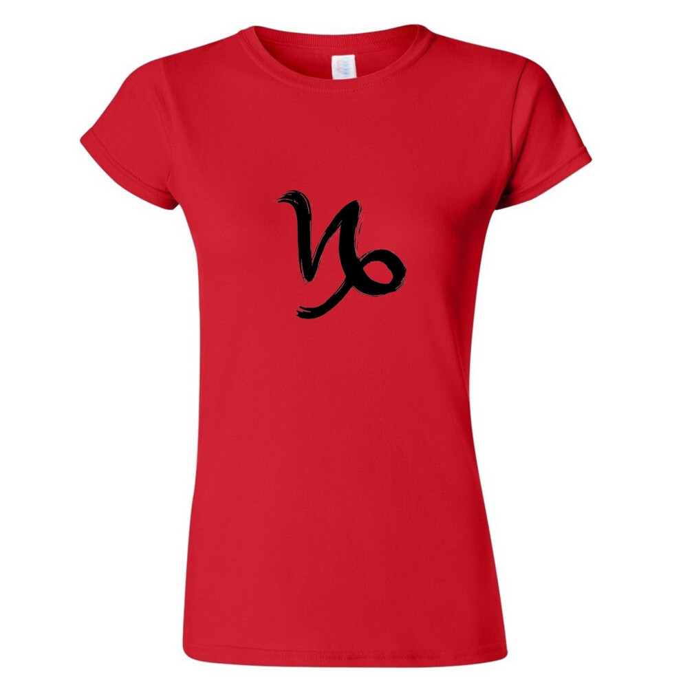 (Red, XL) Capricorn Sign Zodiac Horoscope Astrological Symbol Ladies Women T Shirt Tee Top