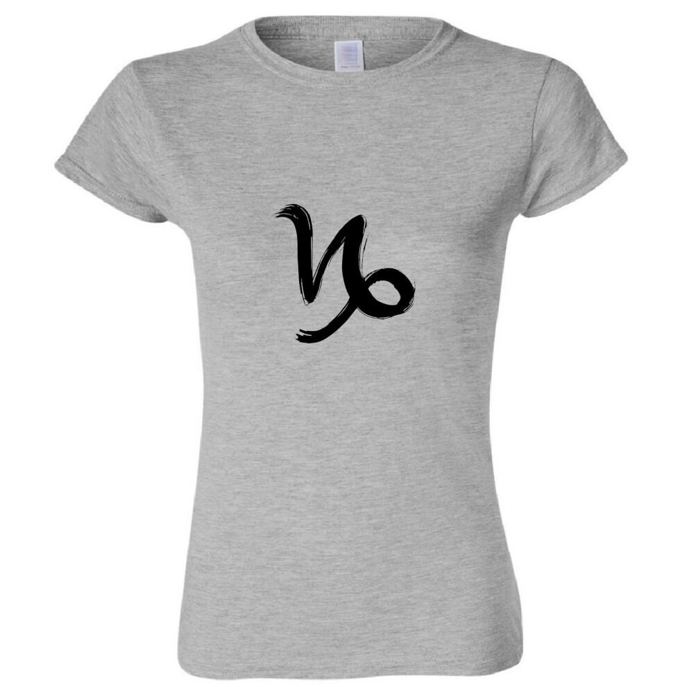 (Sport Grey, XL) Capricorn Sign Zodiac Horoscope Astrological Symbol Ladies Women T Shirt Tee Top