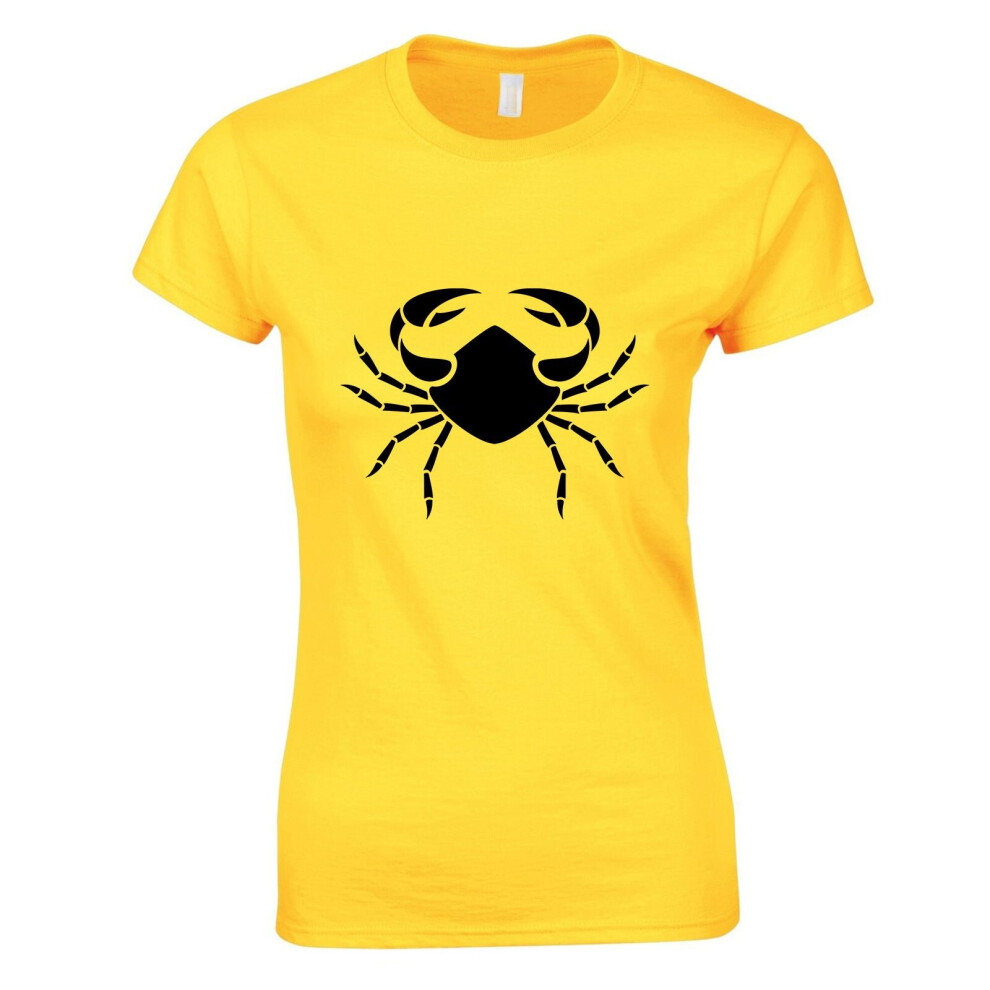 (Yellow, 2XL) Cancer Crab Zodiac Horoscope Astrological Symbol Ladies Women T Shirt Tee Top