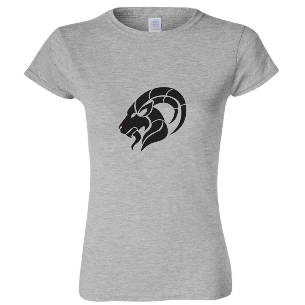 (Sport Grey, L) Capricorn Goat Zodiac Horoscope Astro Sign Symbol Ladies Women T Shirt Tee Top