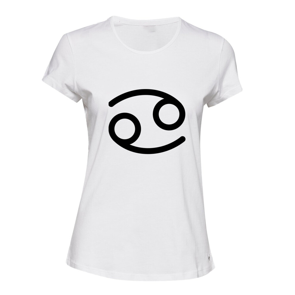 (White, L) Cancer 69 Zodiac Horoscope Astrological Symbol Sign Ladies Women T Shirt Tee Top