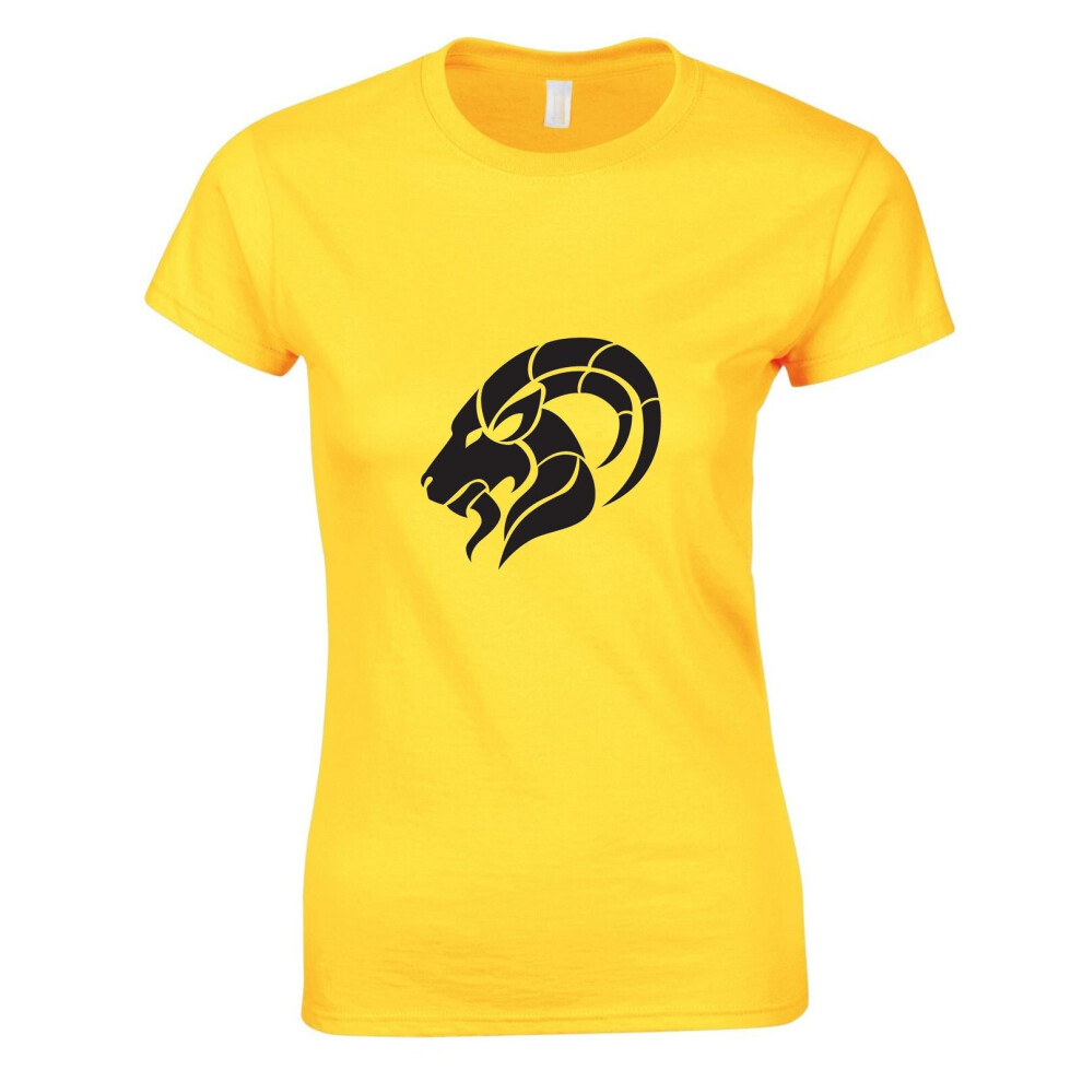 (Yellow, L) Capricorn Goat Zodiac Horoscope Astro Sign Symbol Ladies Women T Shirt Tee Top