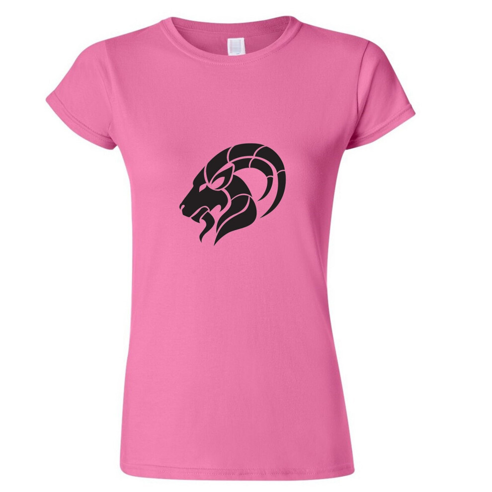 (Pink, L) Capricorn Goat Zodiac Horoscope Astro Sign Symbol Ladies Women T Shirt Tee Top