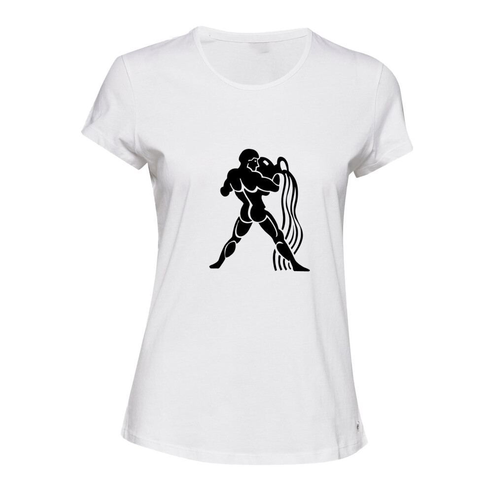 (White, L) Aquarius Zodiac Horoscope Astrological Hercules Ladies Women T Shirt Tee Top