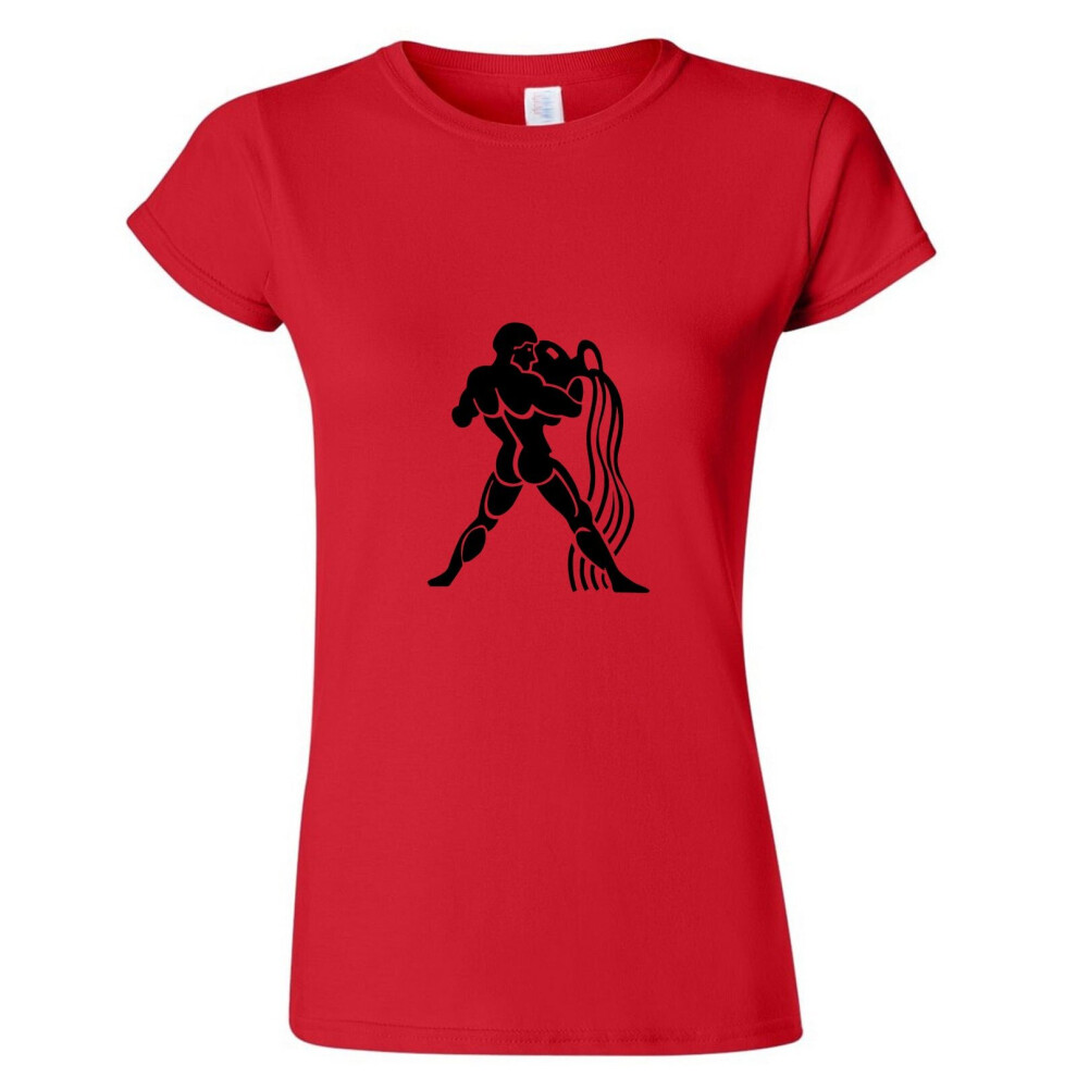 Gildan (, L) Aquarius Zodiac Horoscope Astrological Hercules Ladies Women T Shirt Tee Top Red