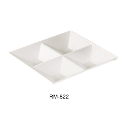 Yanco RM-822 Rome 4-Compartment Square Plate, White - Pack of 12