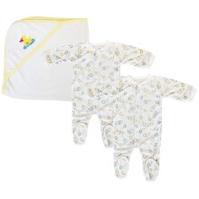 Bambini NC-0726S Unisex Closed-toe Sleep & Play Set, White & Yellow - Newborn - Pack of 3
