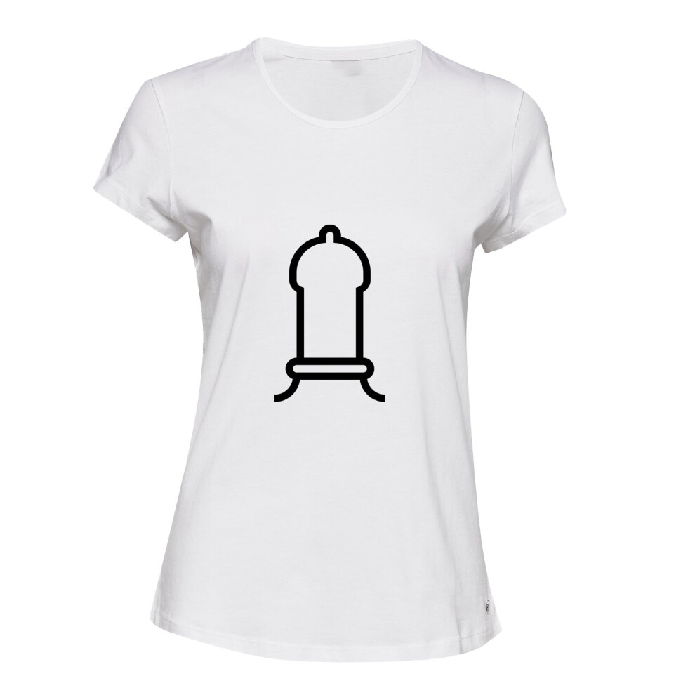 (White, L) Adult Dick Penis Condom Joke Funny Art Ladies Women T Shirt Tee Top