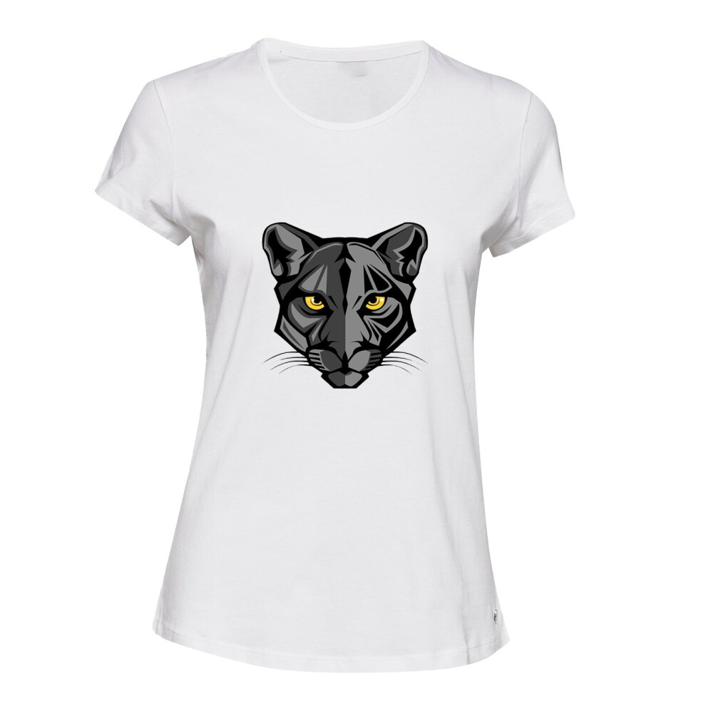 (White, S) Black Panther Panthera Leopard Jaguar Cat Animal Ladies Women T Shirt Tee Top