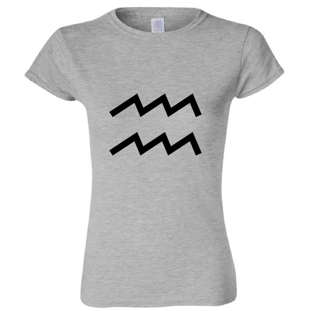 (Sport Grey, S) Aquarius Zodiac Horoscope Astrological Symbol Sign Ladies Women T Shirt Tee Top