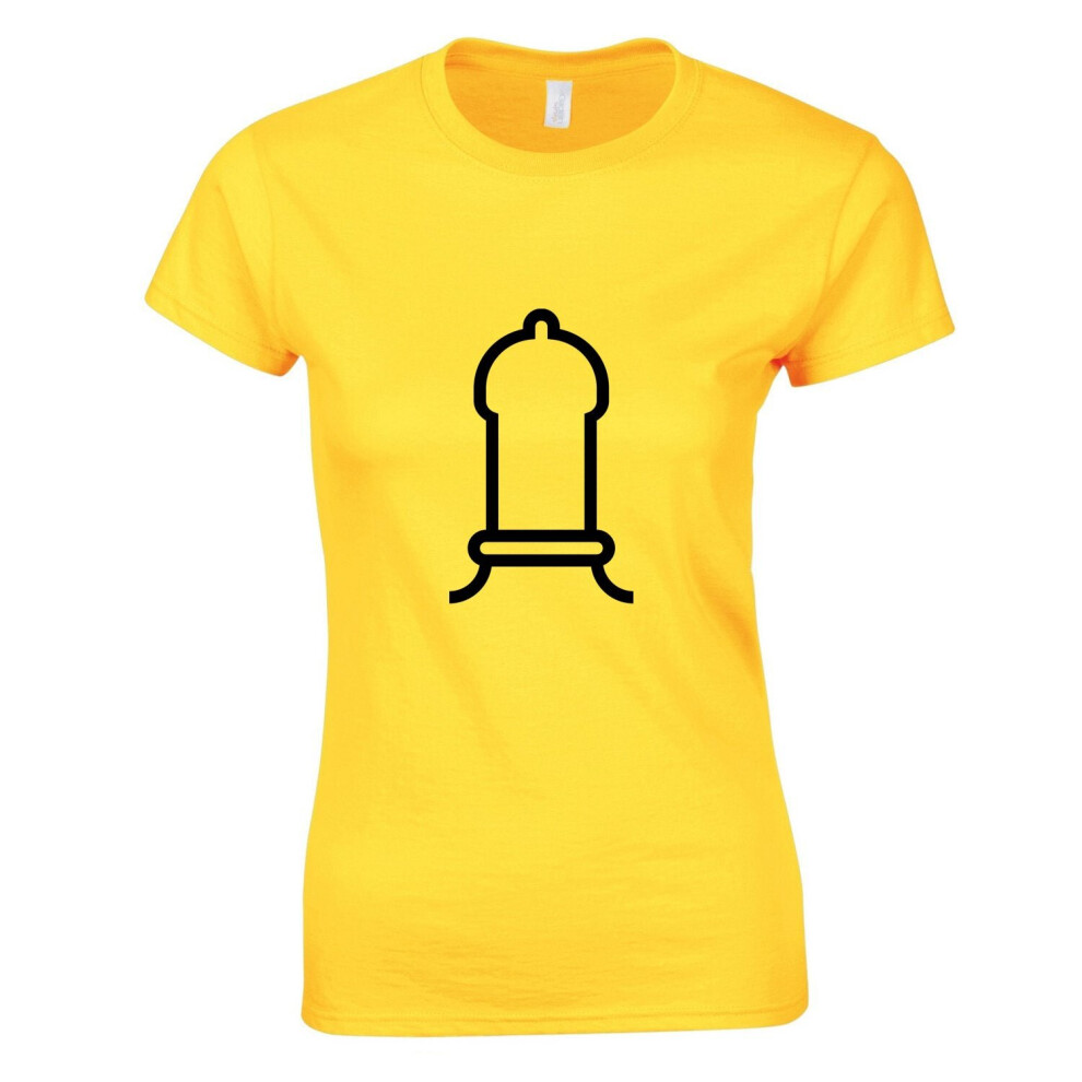 (Yellow, 2XL) Adult Dick Penis Condom Joke Funny Art Ladies Women T Shirt Tee Top