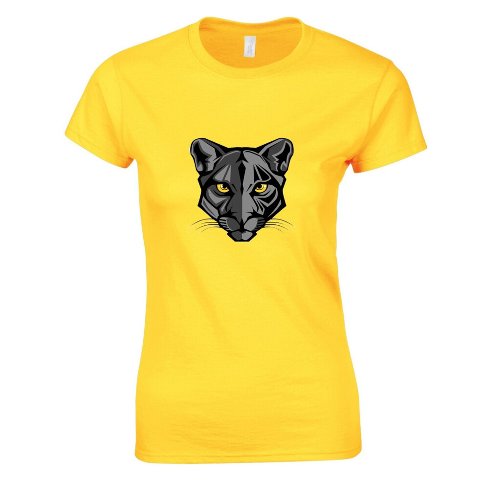 (Yellow, S) Black Panther Panthera Leopard Jaguar Cat Animal Ladies Women T Shirt Tee Top