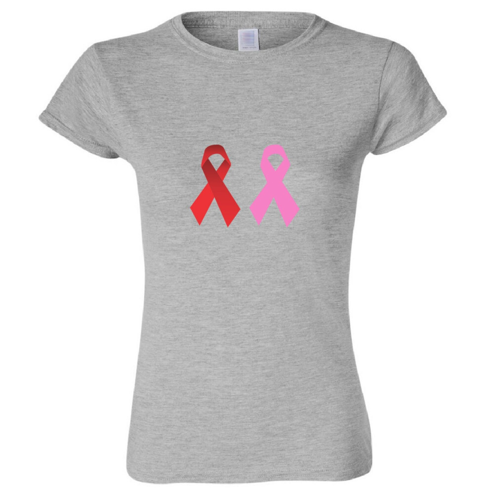 (Sport Grey, 2XL) Breast Cancer HIV/AIDS Awareness Red Pink Ribbon Ladies Women T Shirt Tee Top