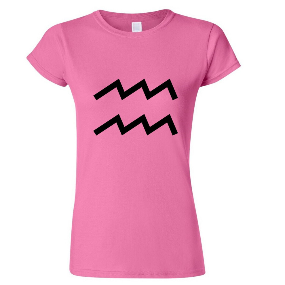 (Pink, S) Aquarius Zodiac Horoscope Astrological Symbol Sign Ladies Women T Shirt Tee Top