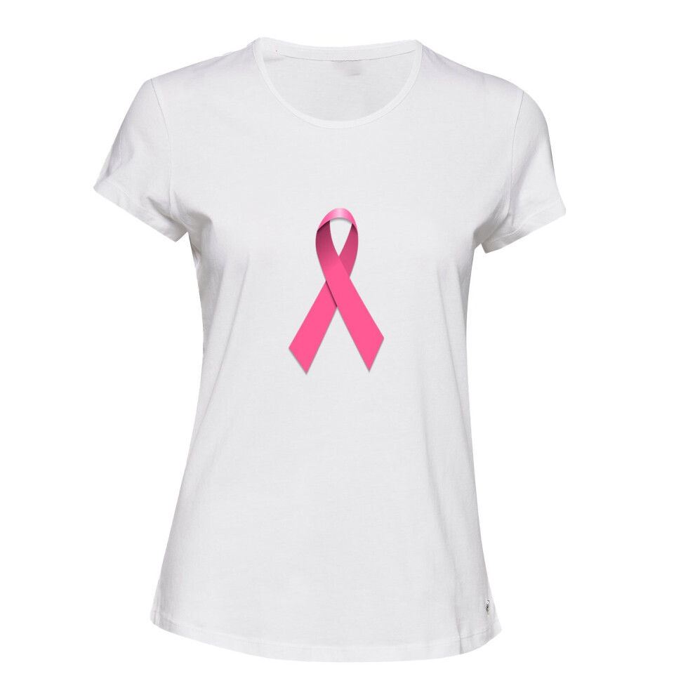 (White, L) Breast Cancer Hope Support Awareness Pink Ribbon Ladies Women T Shirt Tee Top