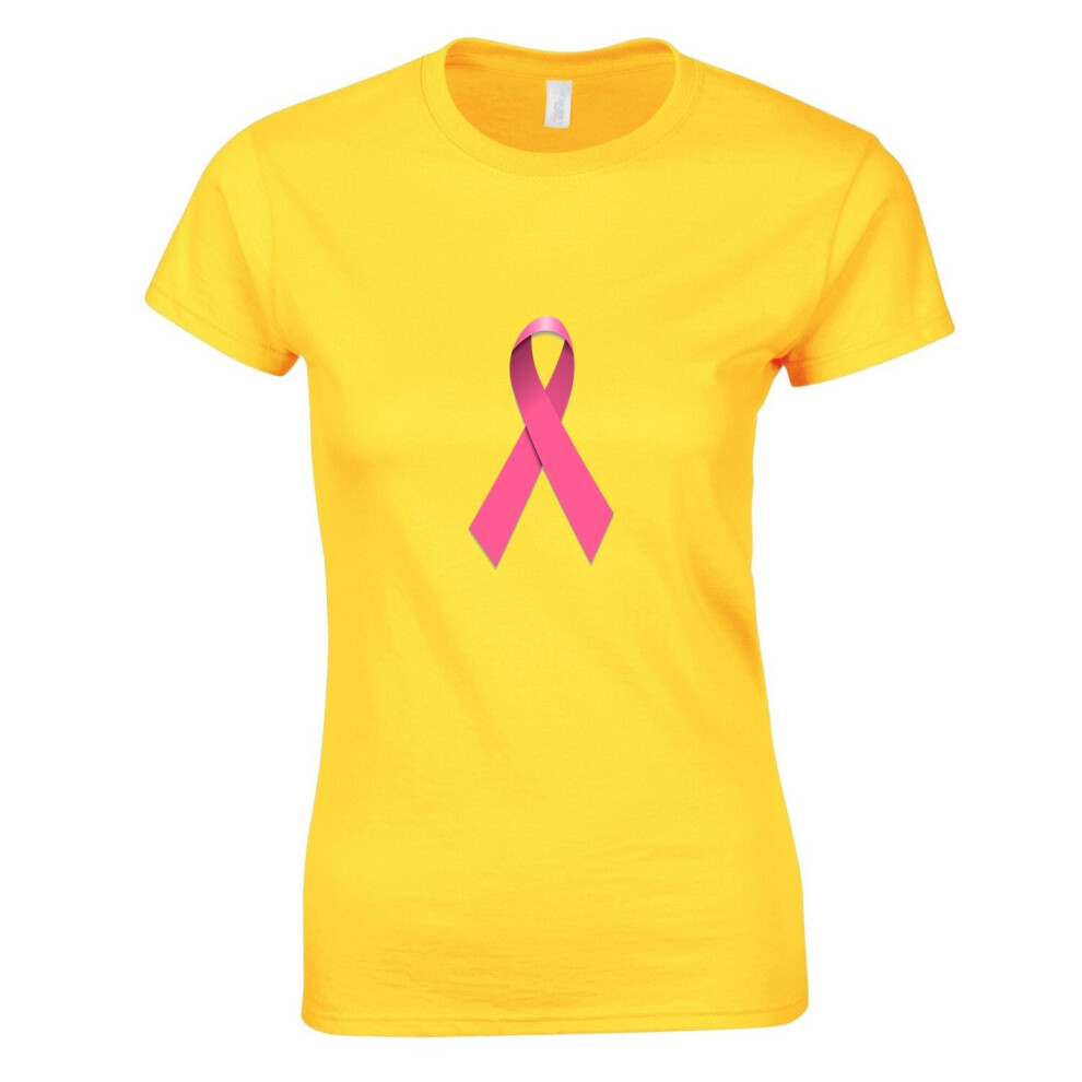 (Yellow, L) Breast Cancer Hope Support Awareness Pink Ribbon Ladies Women T Shirt Tee Top