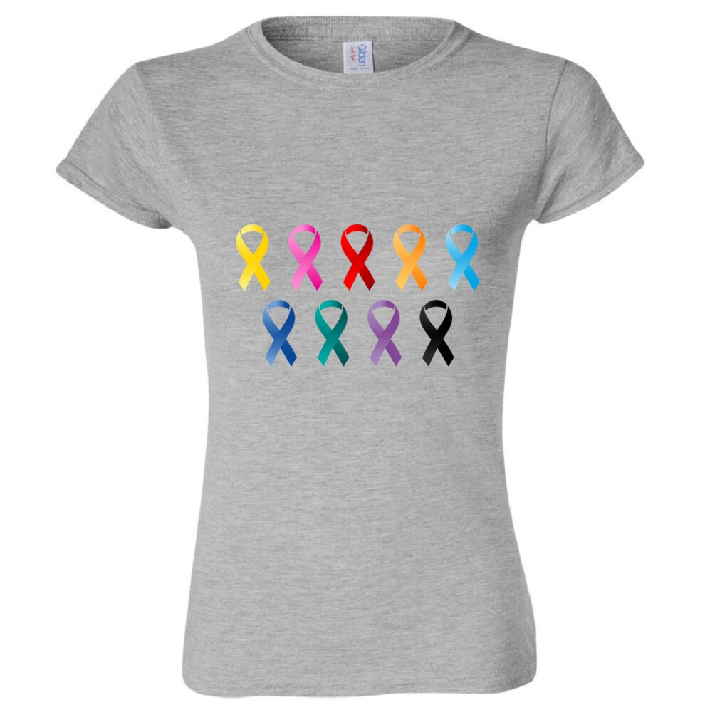 (Sport Grey, 2XL) Cancer HIV AIDS Support Awareness Ribbon Symbol Ladies Women T Shirt Tee Top