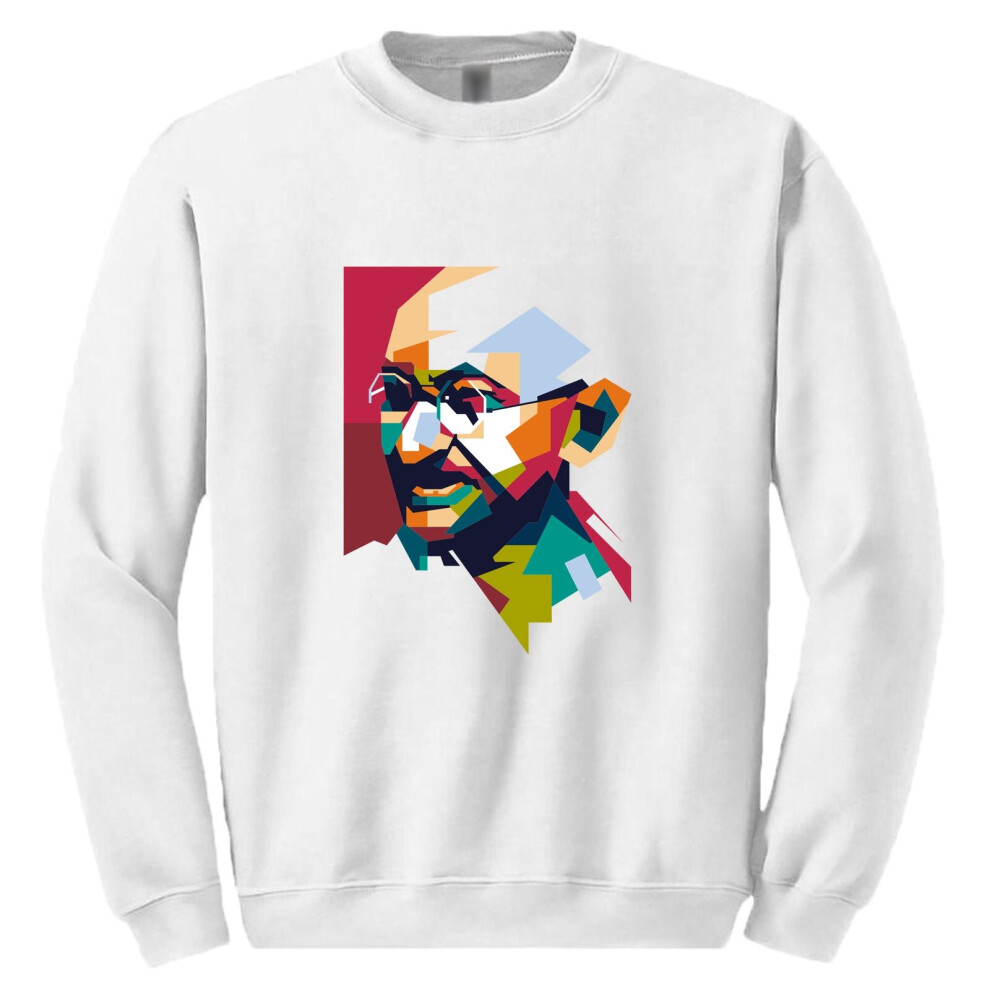 (2XL) Mahatma Gandhi Hindi Indian Hero Men White Sweat Sweater Jumper Sweatshirt