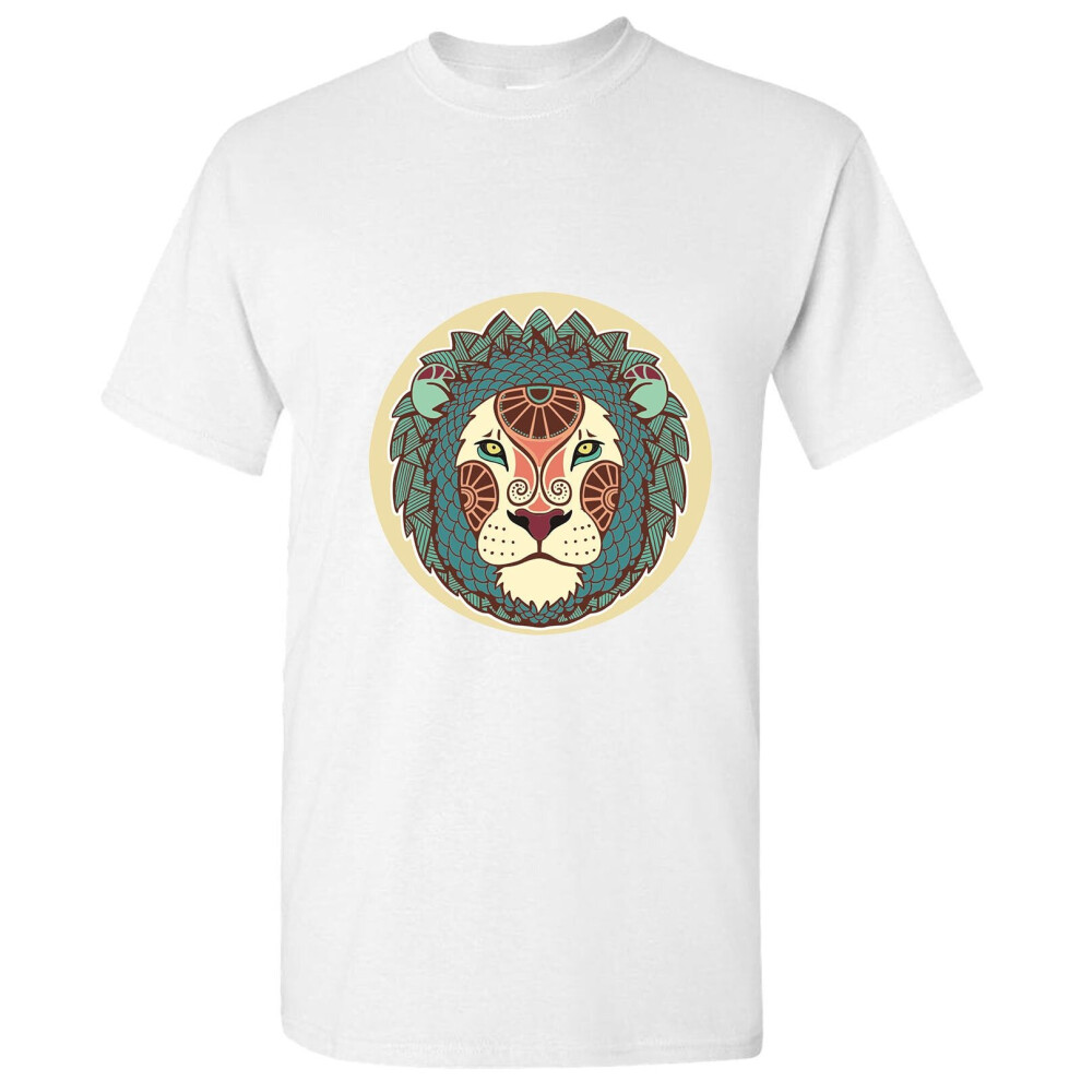 (5XL) Lion Head Leo King of the Jungle Zodiac Horoscope White Men T Shirt Tee Top