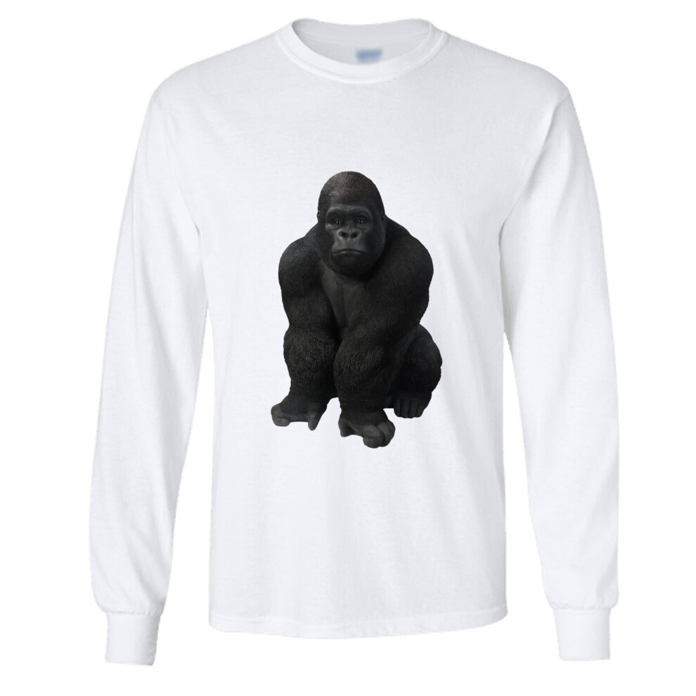 (S) Cool Gorilla Animal Jungle Design Long Sleeve Mens T-Shirt White Basic Tee