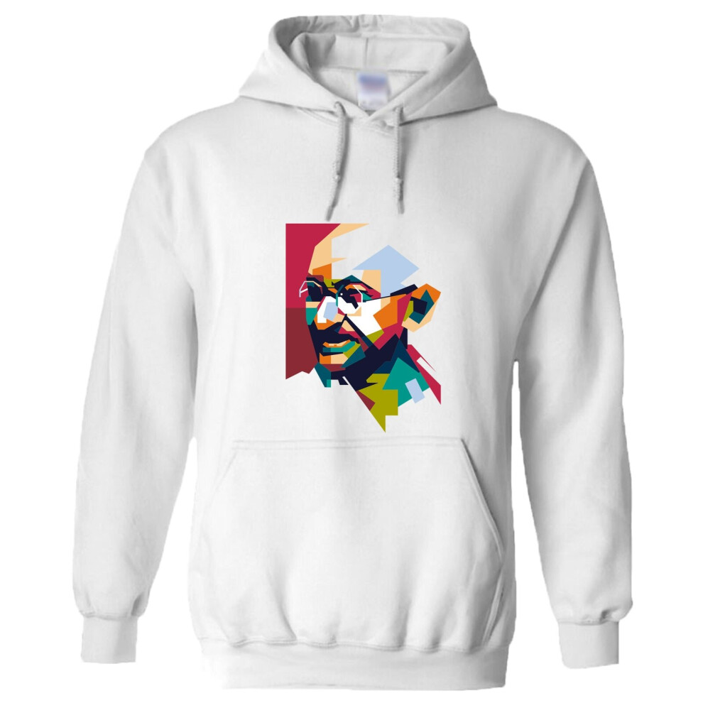 (M) Mahatma Gandhi Hindi Indian Hero Men White Hoodie Hooded Sweat Sweater