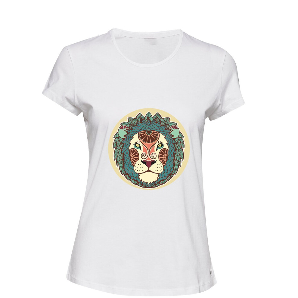 (M) Lion Head Leo King Jungle Zodiac Horoscope White Ladies Women T Shirt Tee Top