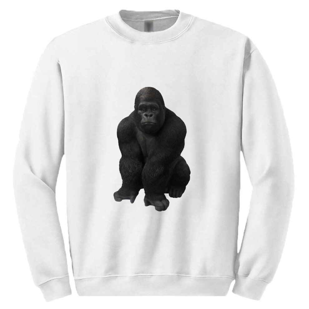 (L) Cool Gorilla Animal Design Mens White Sweat Sweater Jumper Sweatshirt