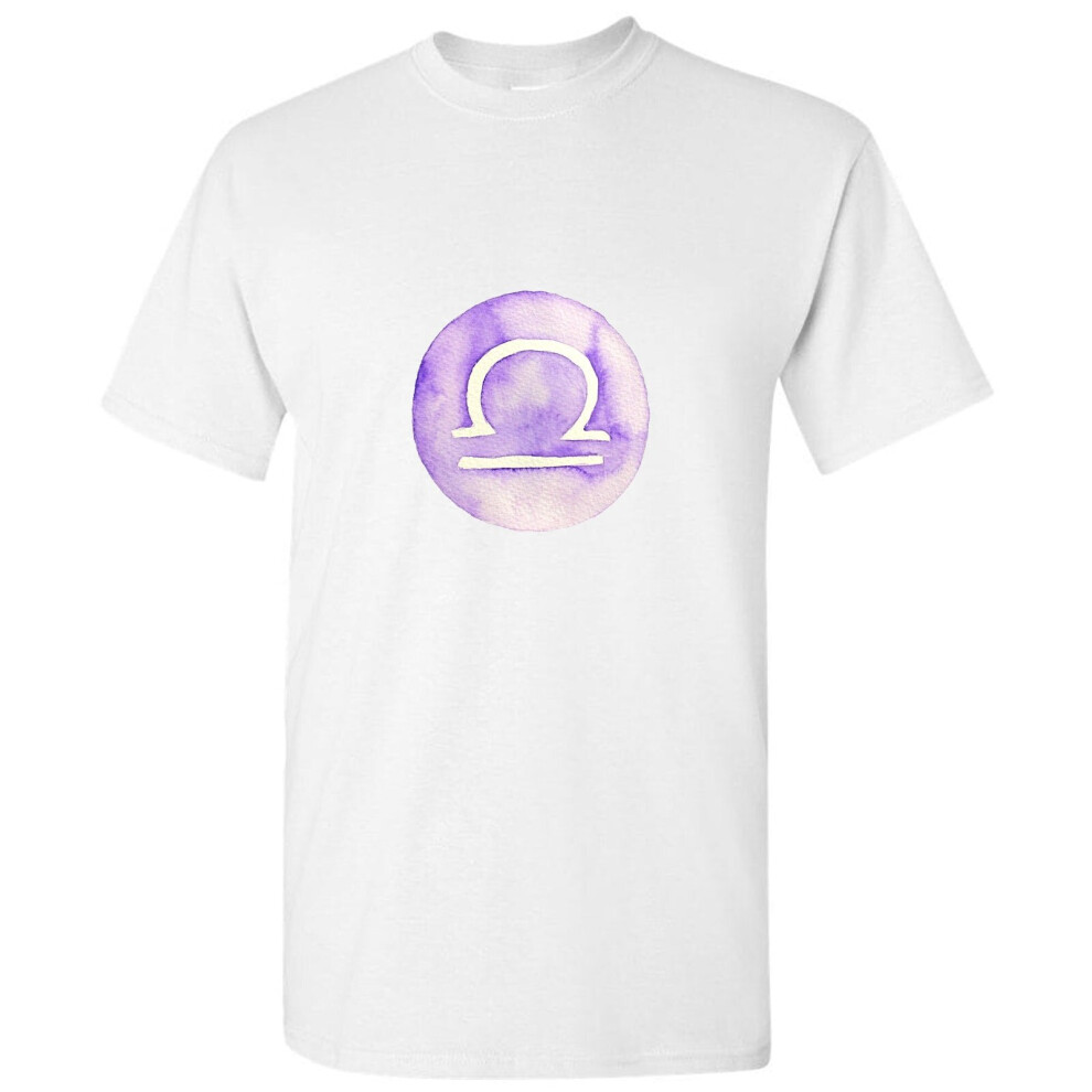 (M) Libra Purple Zodiac Sign Horoscope Astrological White Men T Shirt Tee