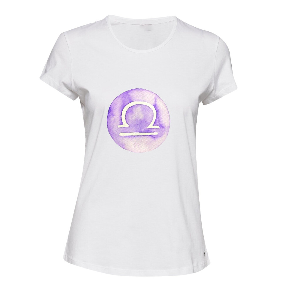 (L) Libra Purple Zodiac Sign Horoscope Astrology White Ladies Women T Shirt Tee Top