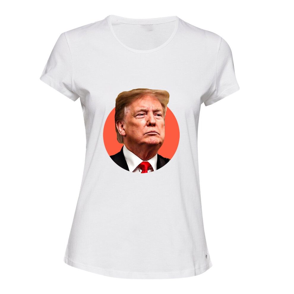 (L) Funny USA President Donald Trump White Female Ladies Women T Shirt Tee Top