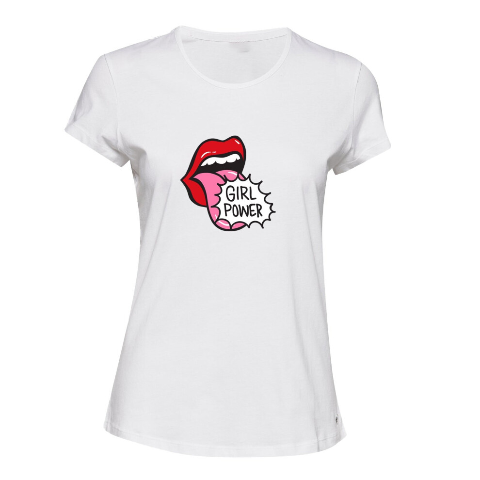 (2XL) Girl Power Mouth Tongue Sign Pop Art White Female Ladies Women T Shirt Tee Top