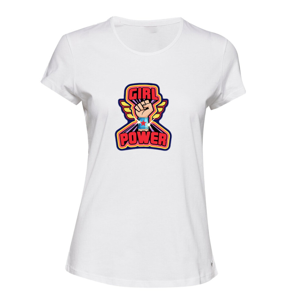 (XL) Girl Power Wonder Hand Woman Sign Pop Art White Ladies Women T Shirt Tee Top