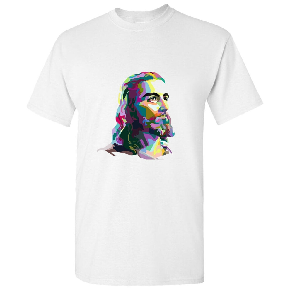 (2XL) Jesus Christ Face Christianity Son of God Messenger Men White T Shirt Tee Top