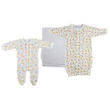 Bambini NC-0966S Unisex Newborn Baby 3 Piece Layette Sets, White