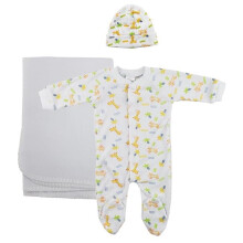Bambini NC-0965L Unisex Newborn Baby 3 Piece Layette Sets, White