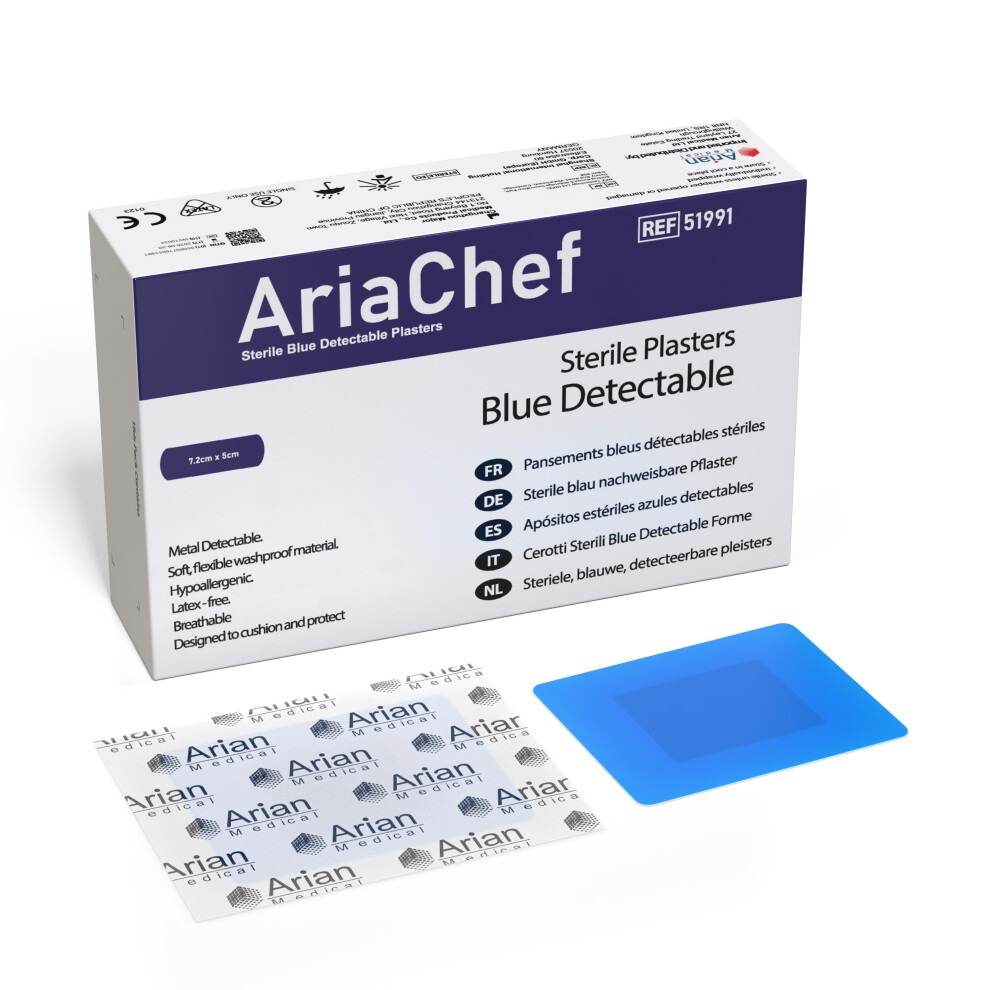 AriaChef Sterile Blue Wash Proof Plasters- 7.2cm x 5cm x 50