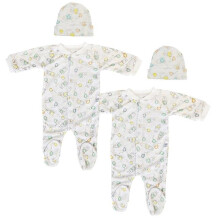 Bambini NC-0702S Unisex Closed-toe Sleep & Play Set with Caps, White - Newborn - Pack of 4
