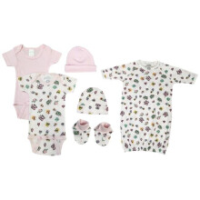 Bambini NC-0599 Newborn Baby Girl 6 Piece Layette Sets, White & Pink